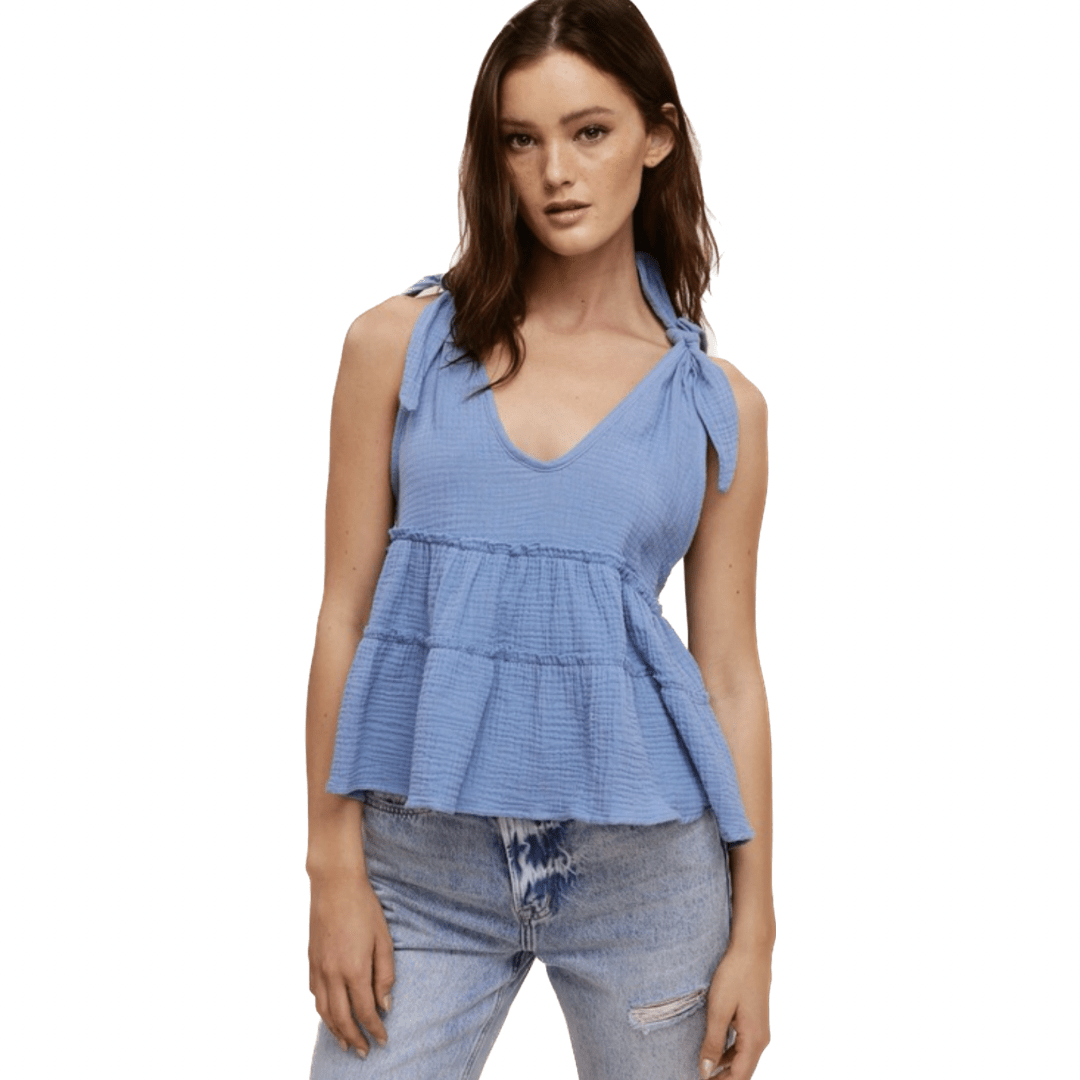 Periwinkle Blue Tie Strap Ruffle Tank