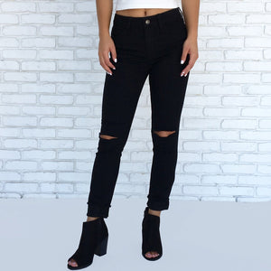 Annabelle High Waist Black Denim Skinny Pants - Dainty Hooligan