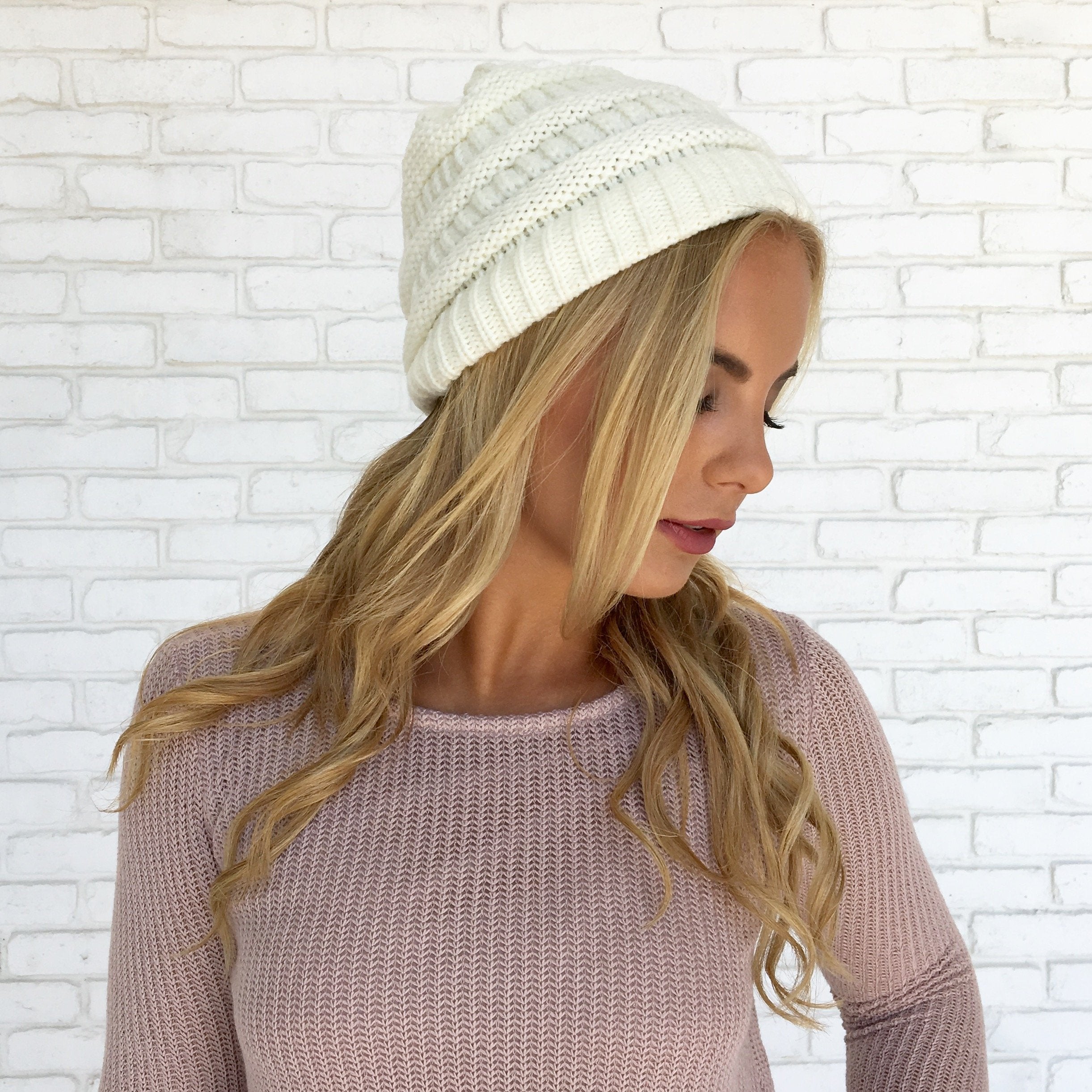 Ivory Knit Beanie Hat - Dainty Hooligan