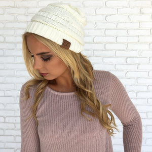 Ivory Knit Beanie Hat - Dainty Hooligan