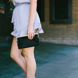 Sandra Double Clasp Clutch in Black - Dainty Hooligan