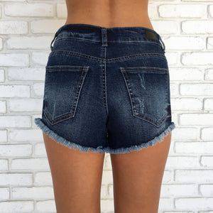 Charlie High Waist Shorts in Dark Denim - Dainty Hooligan