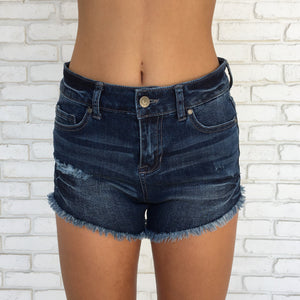 Charlie High Waist Shorts in Dark Denim - Dainty Hooligan