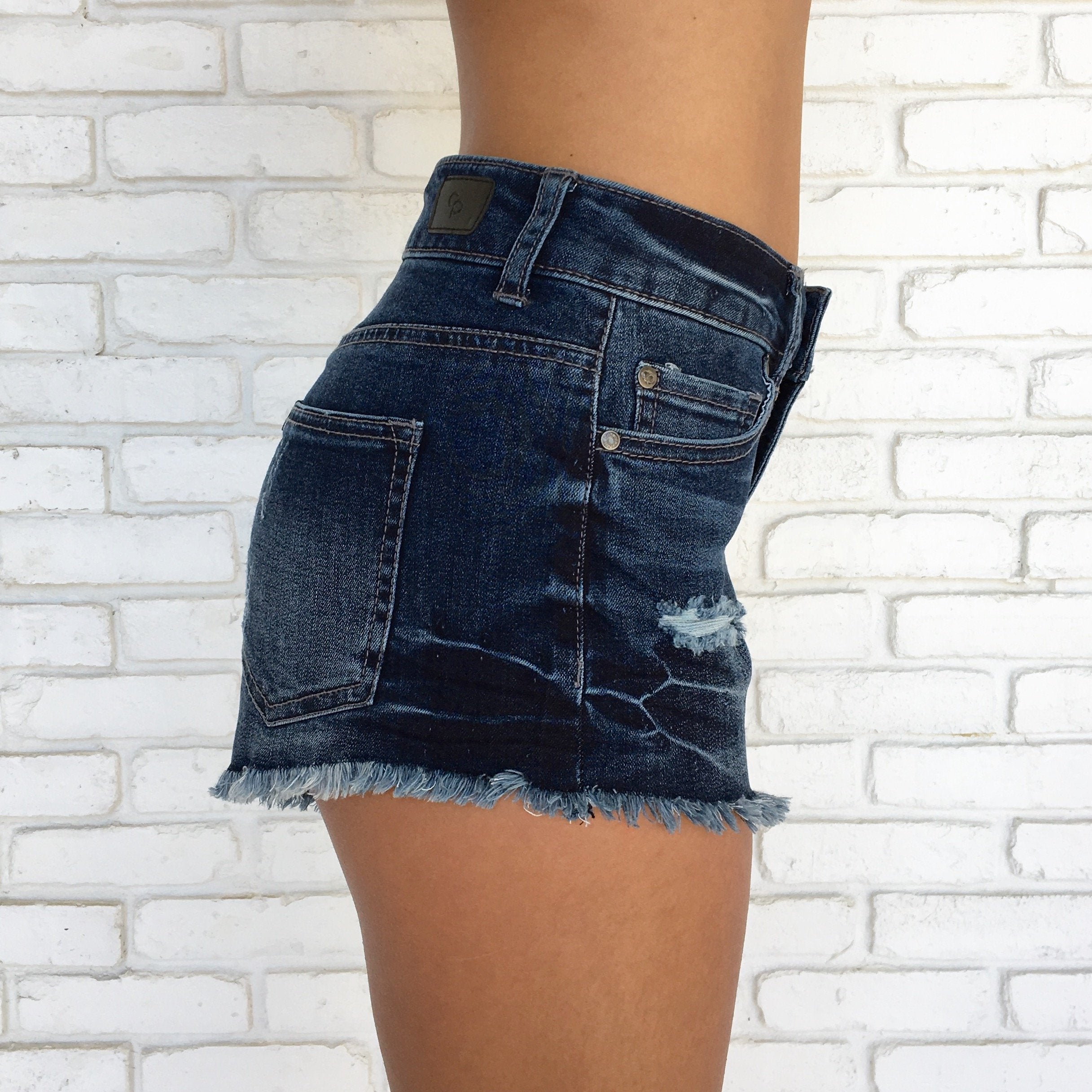 Charlie High Waist Shorts in Dark Denim - Dainty Hooligan