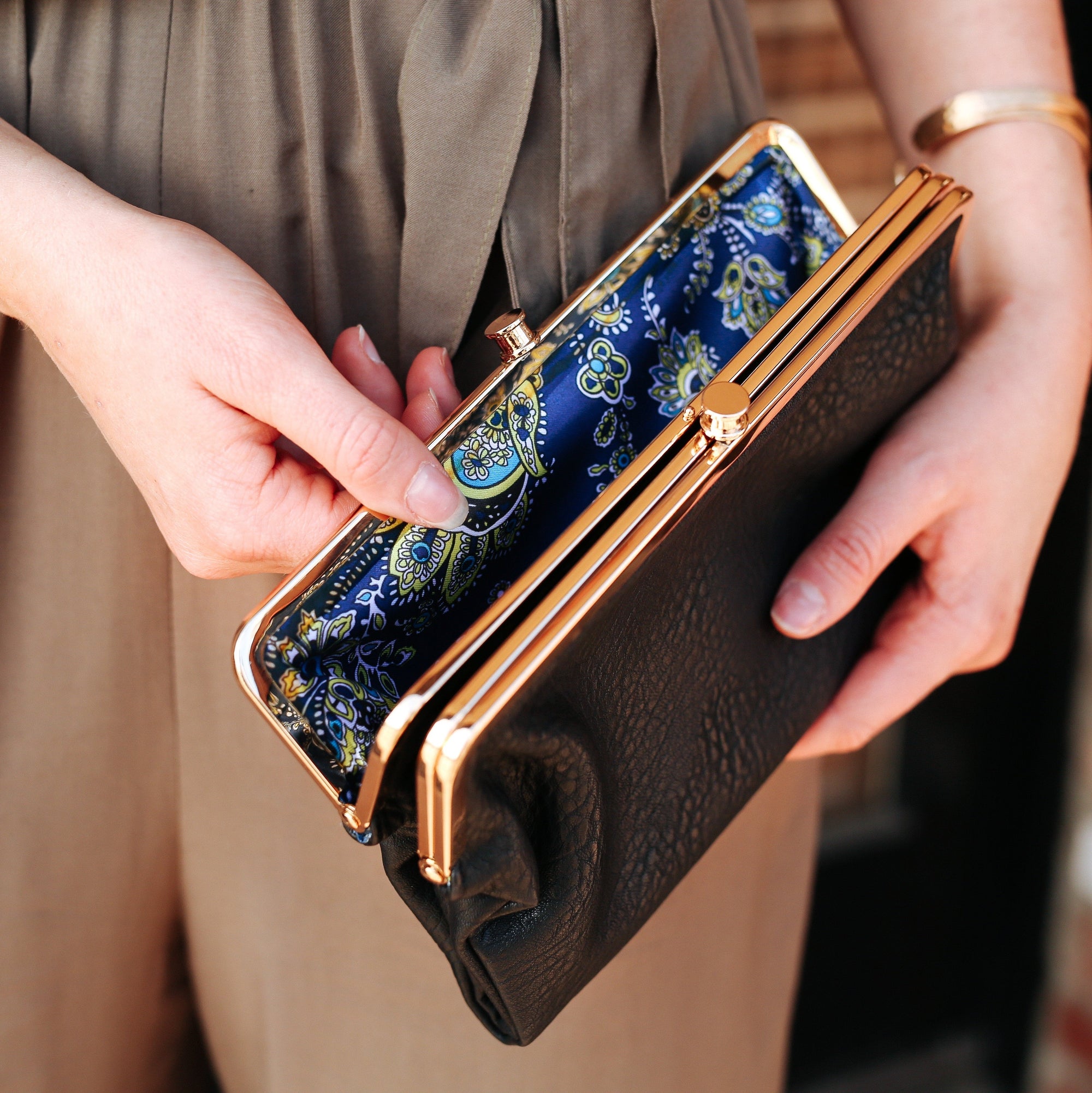 Sandra Double Clasp Clutch in Black - Dainty Hooligan