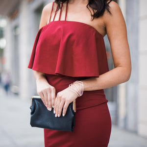 Sandra Double Clasp Clutch in Black - Dainty Hooligan