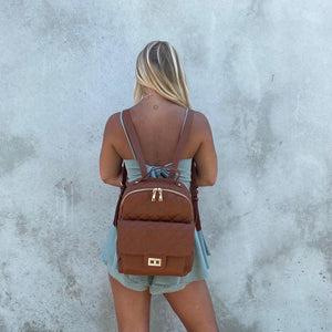 Hailey Vegan Leather Backpack in Cognac - Dainty Hooligan