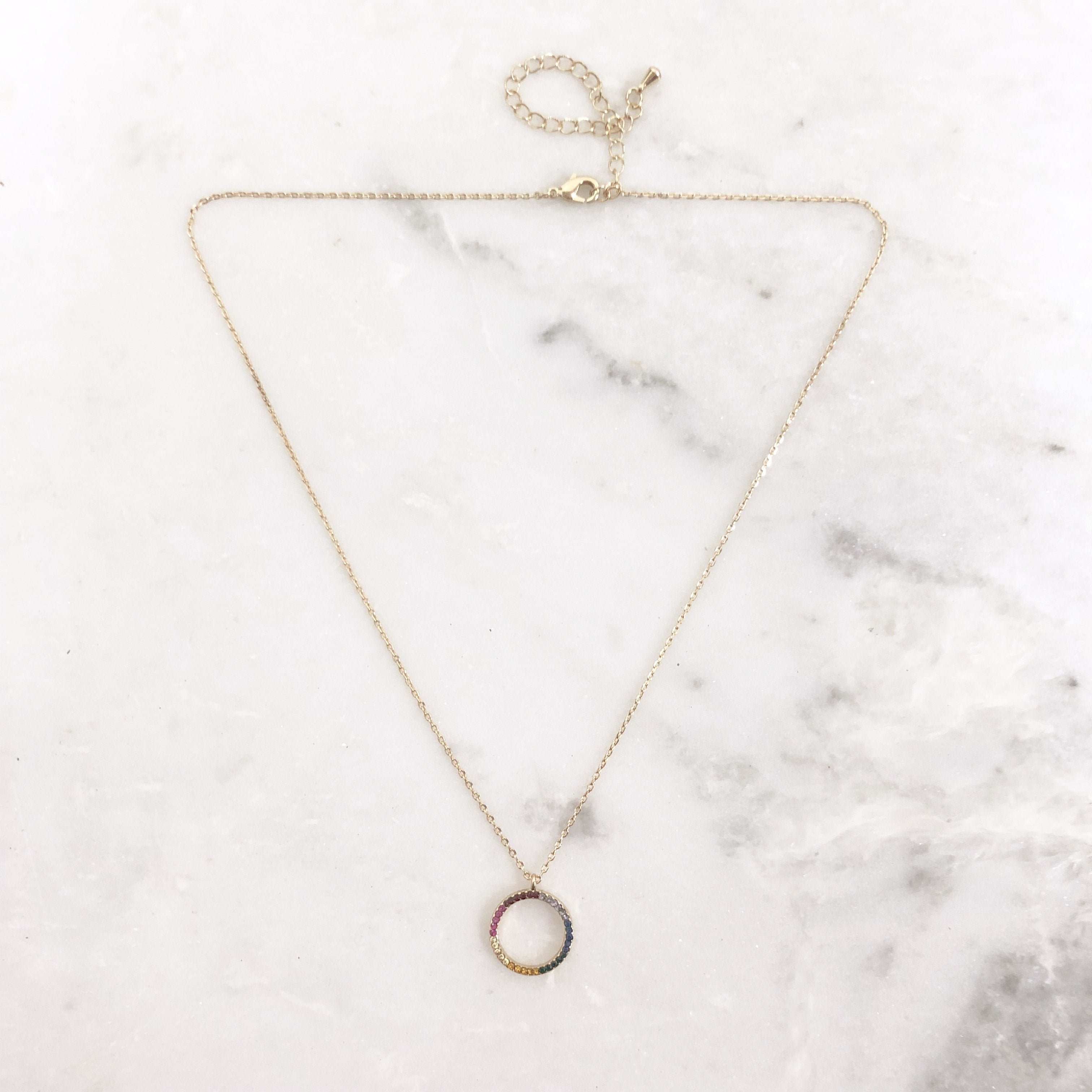 Rainbow Plated Mini Crystal Necklace - Dainty Hooligan