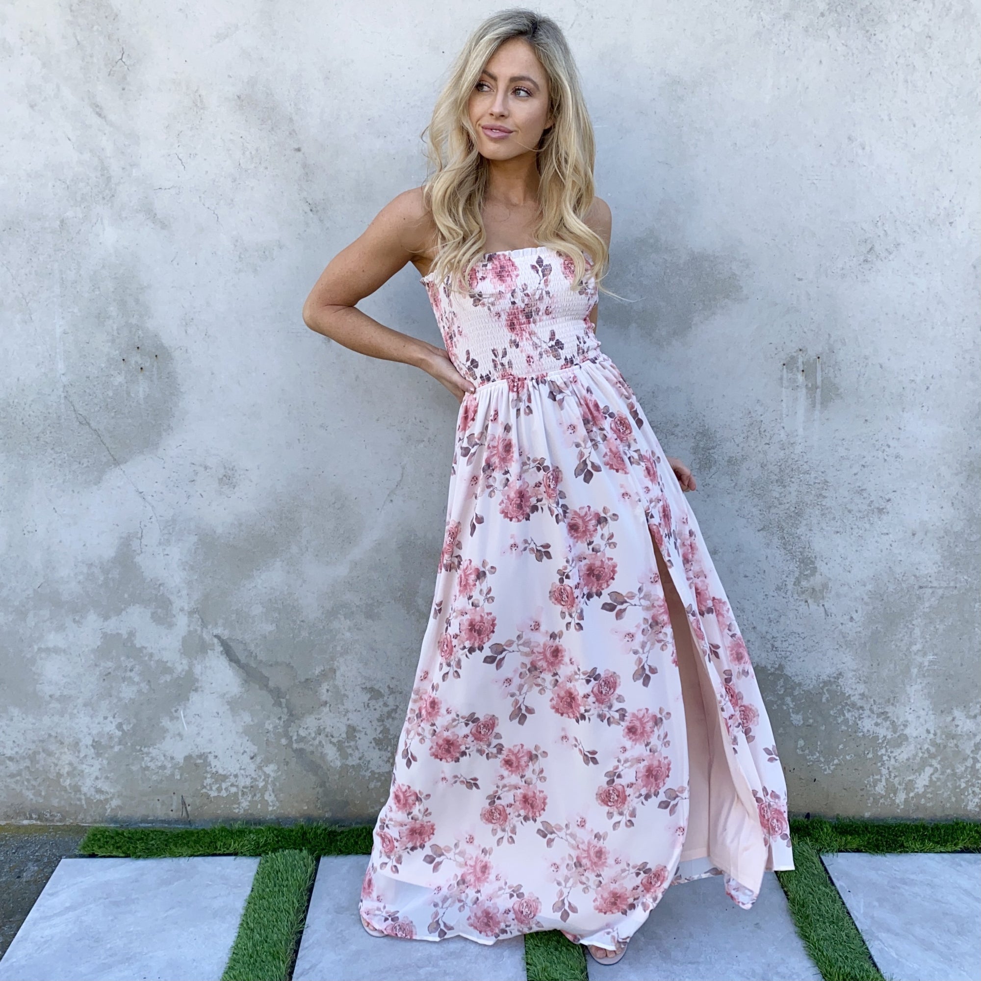 Elegant Romance Pink Floral Print Maxi Dress - Dainty Hooligan