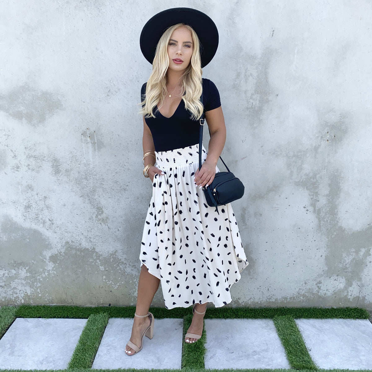 Take A Walk Black & Cream Print Maxi Skirt - Dainty Hooligan