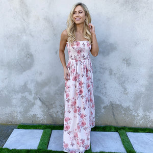 Elegant Romance Pink Floral Print Maxi Dress - Dainty Hooligan