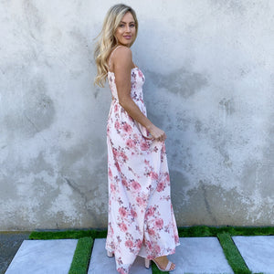 Elegant Romance Pink Floral Print Maxi Dress - Dainty Hooligan