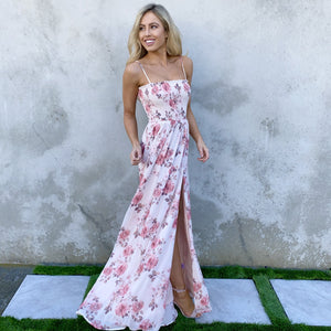 Elegant Romance Pink Floral Print Maxi Dress - Dainty Hooligan