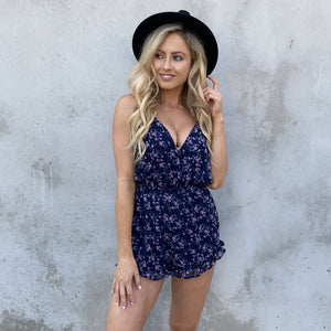 Blooming Navy Blue Floral Romper - Dainty Hooligan