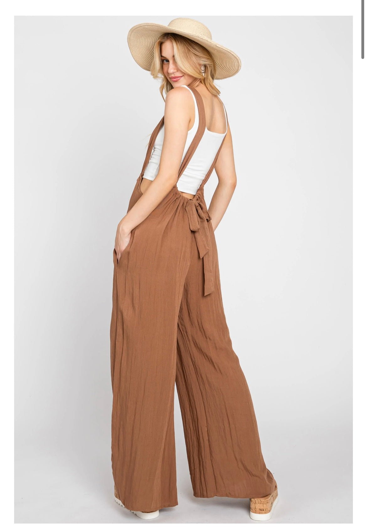 Camel Rust Suspender Trouser Jumpsuit