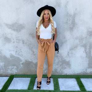 With Confidence Toffee High Waisted Belted Pants - Dainty Hooligan