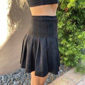 Suede Pleated Mini Tennis Skirt in Black - Dainty Hooligan