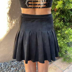 Suede Pleated Mini Tennis Skirt in Black - Dainty Hooligan