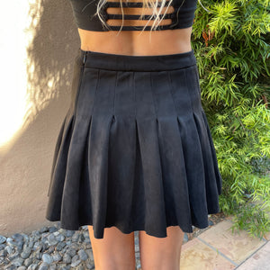 Suede Pleated Mini Tennis Skirt in Black - Dainty Hooligan