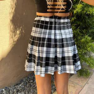 Black & White Plaid Pleated Mini Skirt - Dainty Hooligan