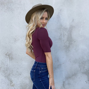 Hannah Double Lined Jersey Bodysuit in Wine - Dainty Hooligan