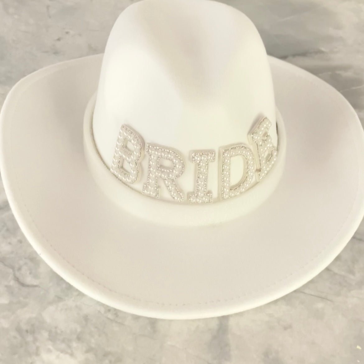Bride Cowgirl Pearl & Crystal Faux Wool Hat in White