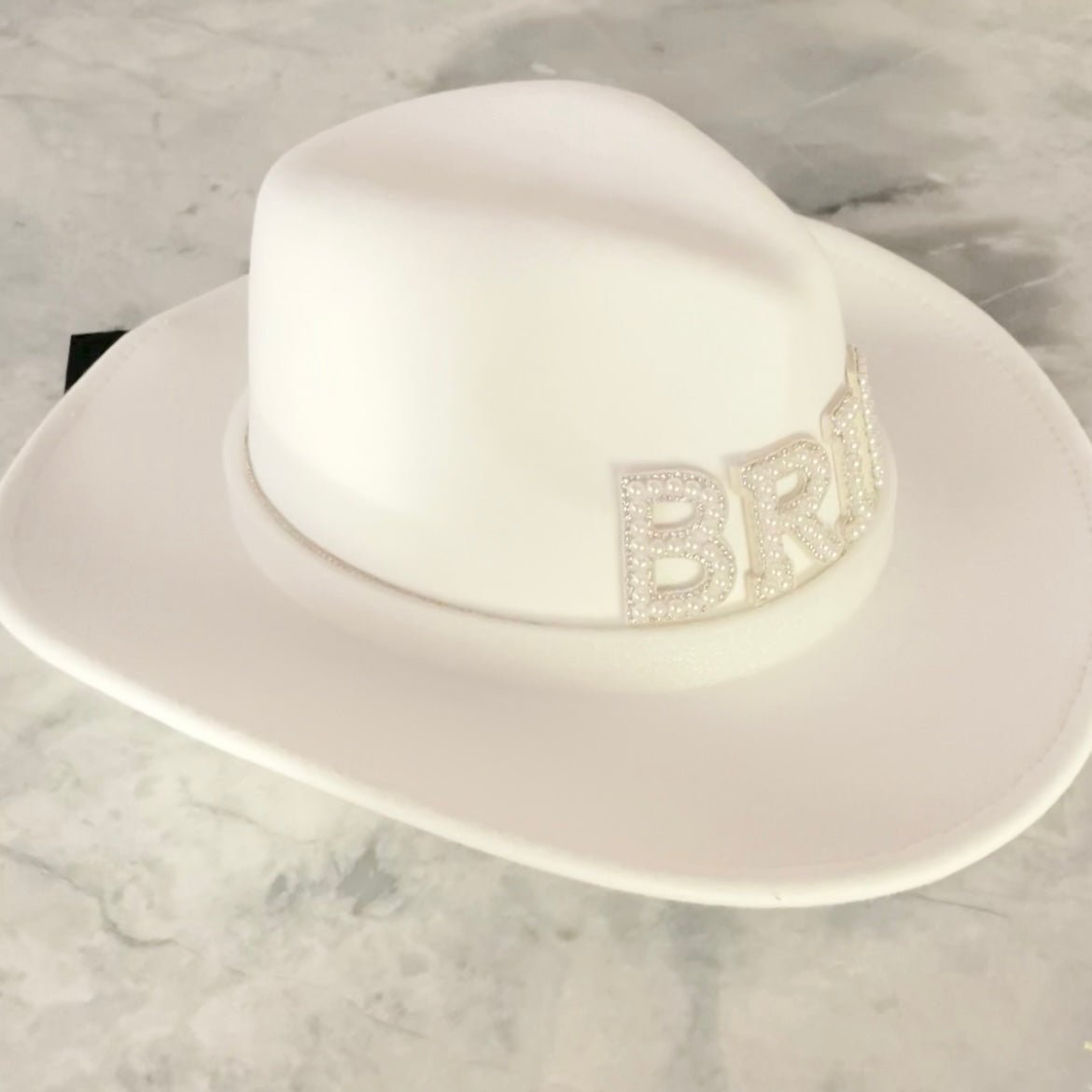 Bride Cowgirl Pearl & Crystal Faux Wool Hat in White