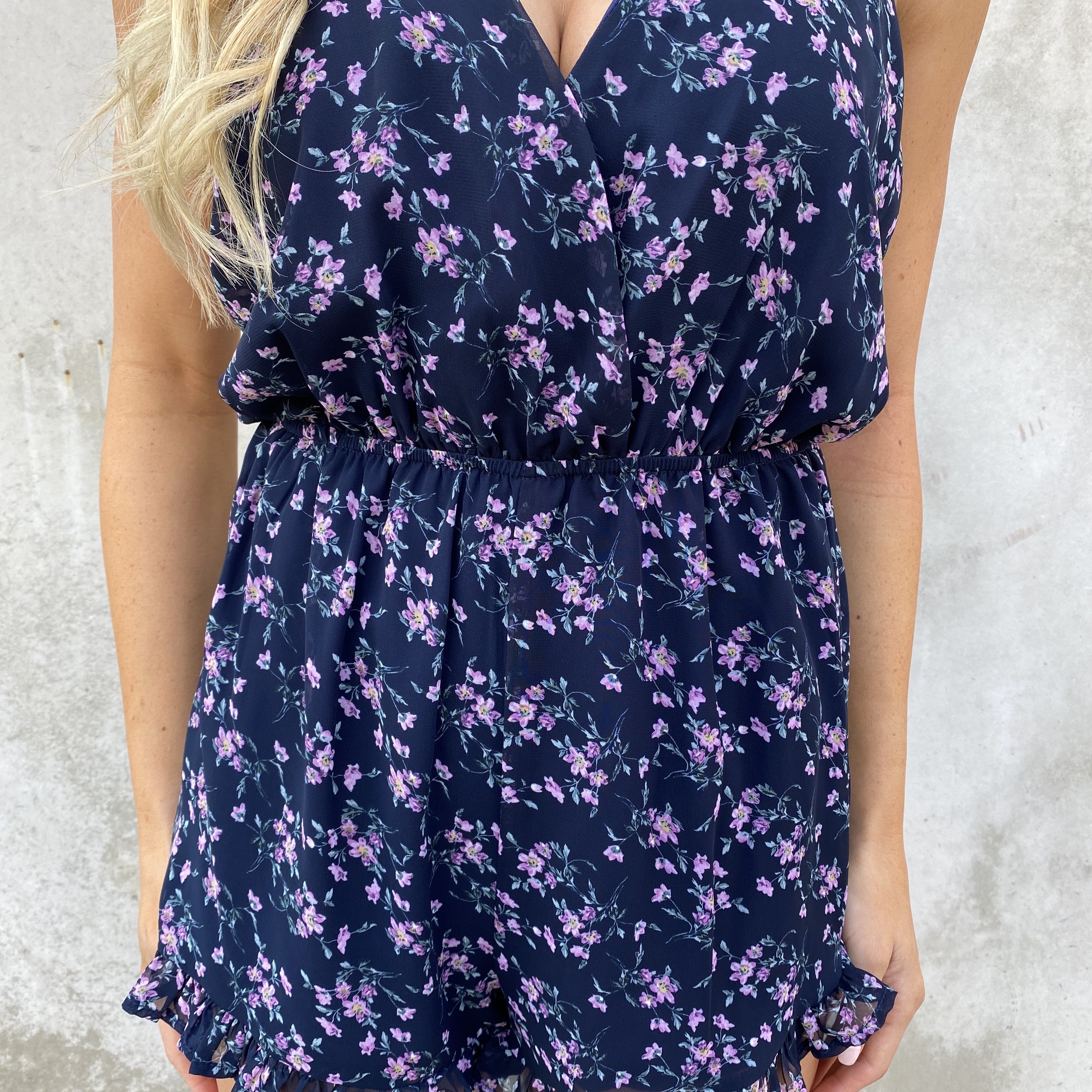 Blooming Navy Blue Floral Romper - Dainty Hooligan