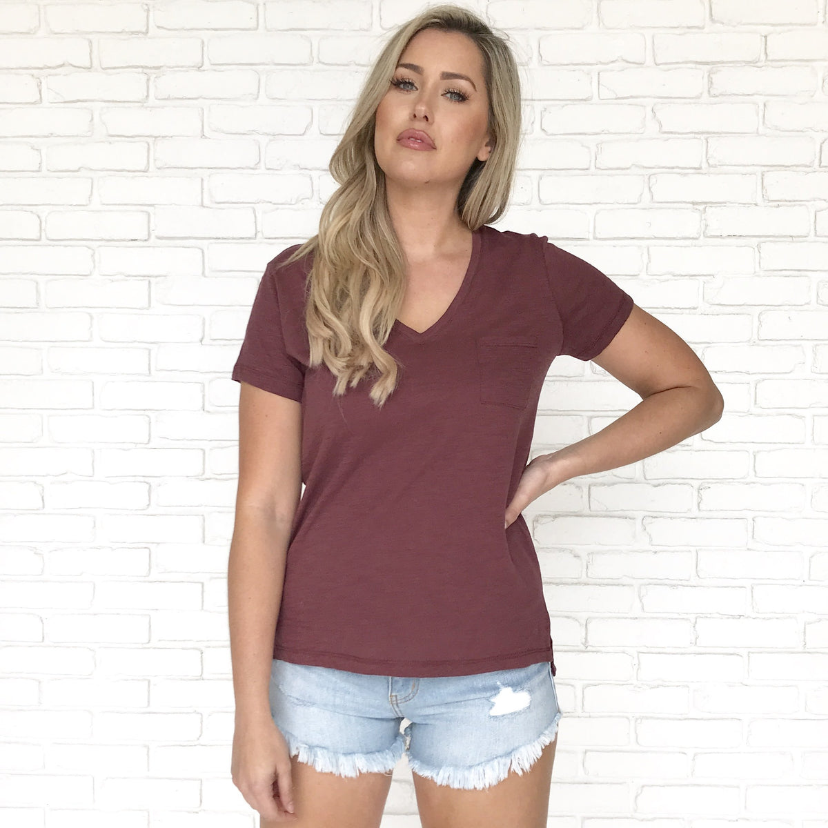 Vanessa Pocket Tee in Marsala - Dainty Hooligan