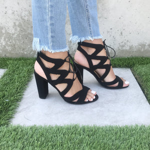 Mazie Lace Up Black Heels - Dainty Hooligan