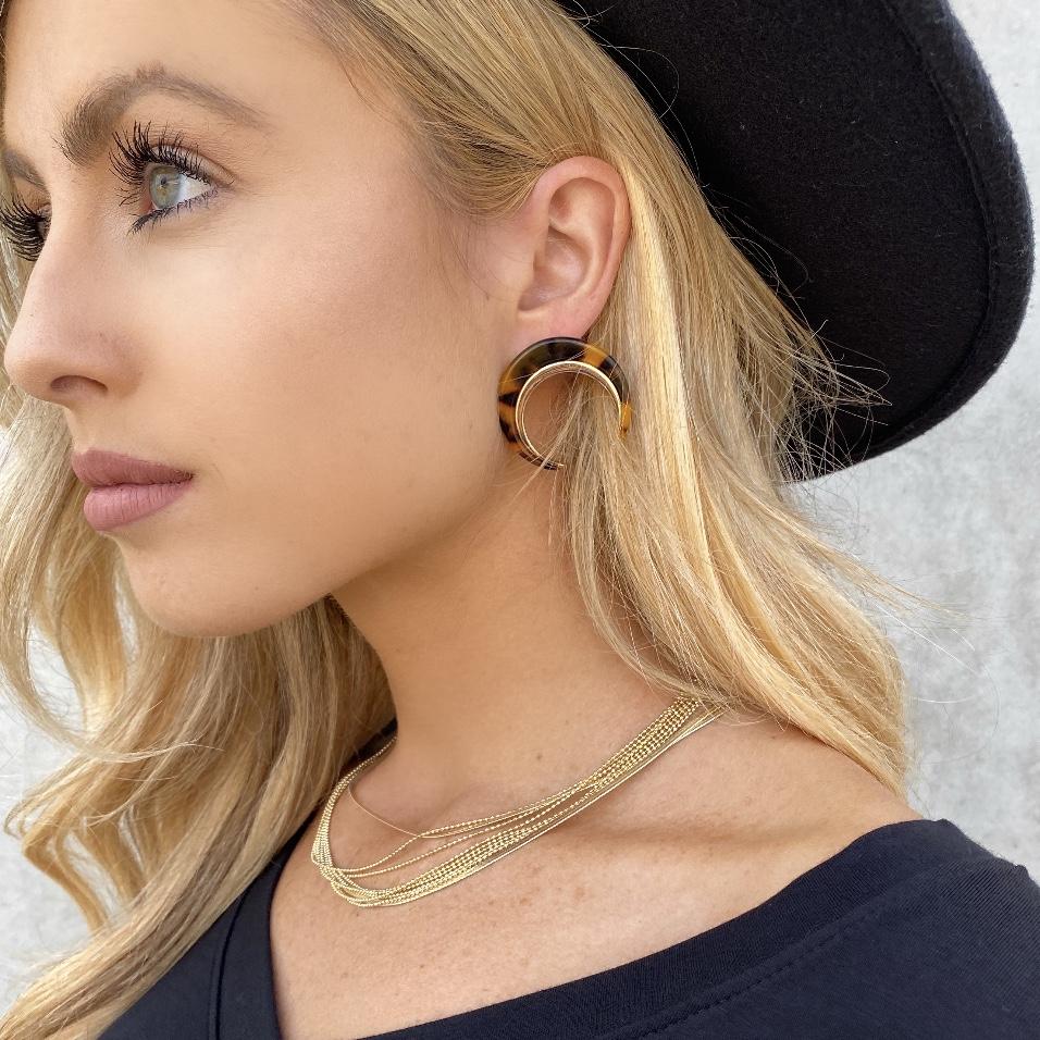 Tortoise Moon Acrylic Earrings - Dainty Hooligan
