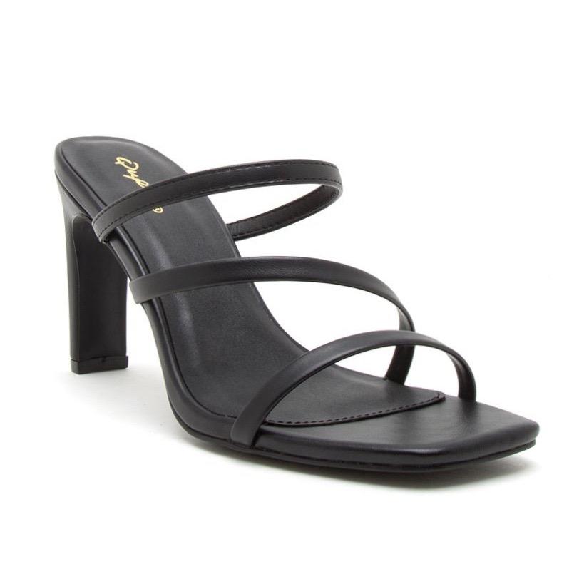 Jules Black Asymmetrical Block Heels - Dainty Hooligan