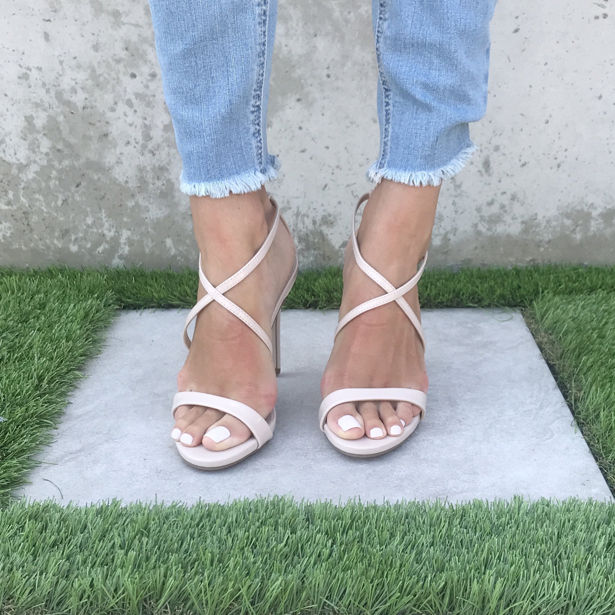 Polished Chic Open Toe Heels In Nude - Dainty Hooligan