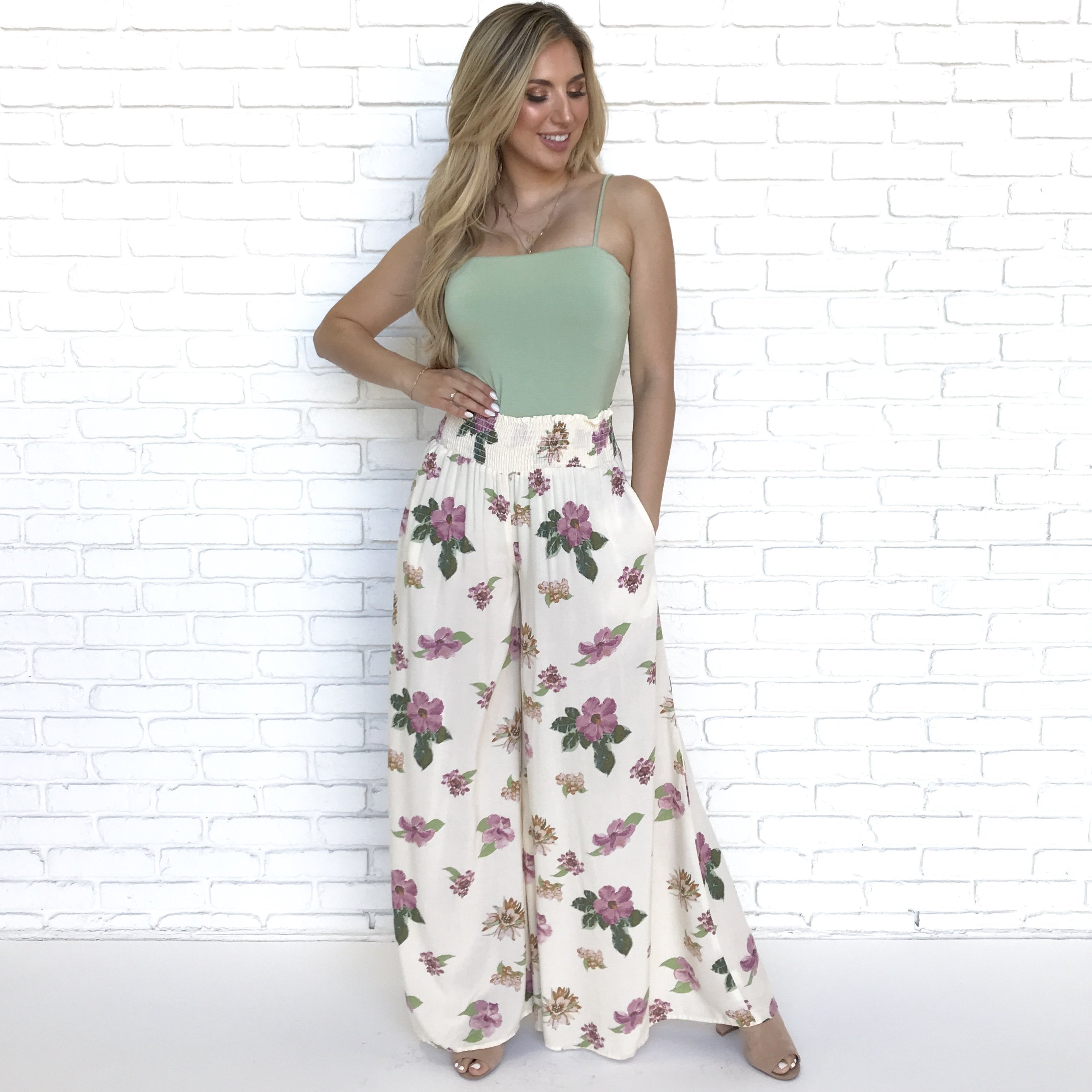 Floral Approach Wide Leg Trouser Pants - Dainty Hooligan