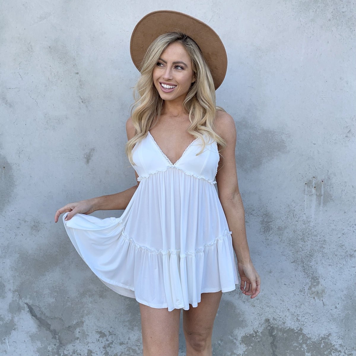Summer Time Jersey Babydoll Tunic in White - Dainty Hooligan
