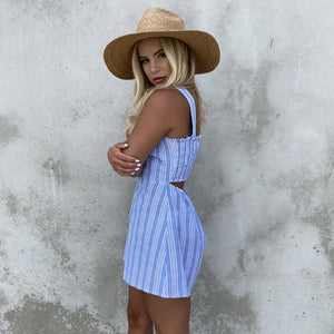 First Impressions Blue Stripe Romper - Dainty Hooligan