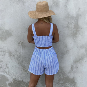 First Impressions Blue Stripe Romper - Dainty Hooligan