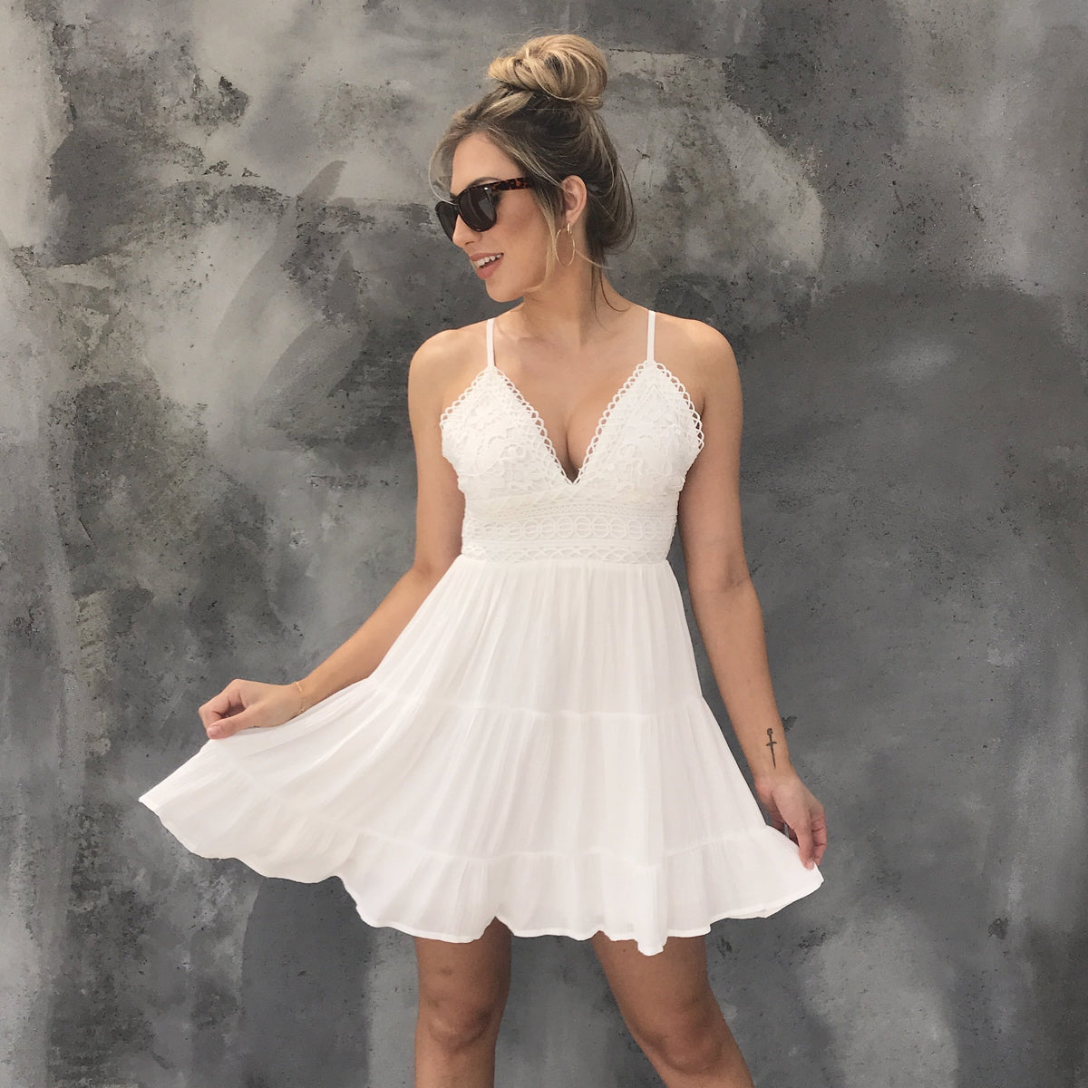 Lace Me Up Linen Skater Dress in Ivory - Dainty Hooligan