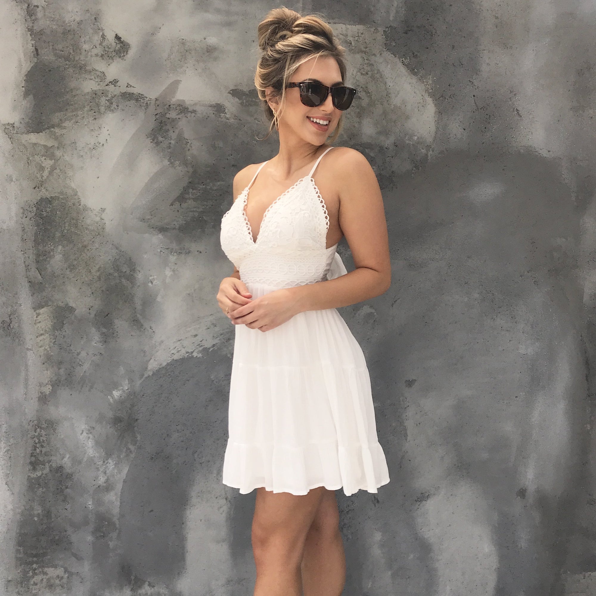 Lace Me Up Linen Skater Dress in Ivory - Dainty Hooligan