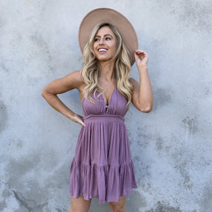 Kiss The Day Halter Summer Dress in Lavender - Dainty Hooligan