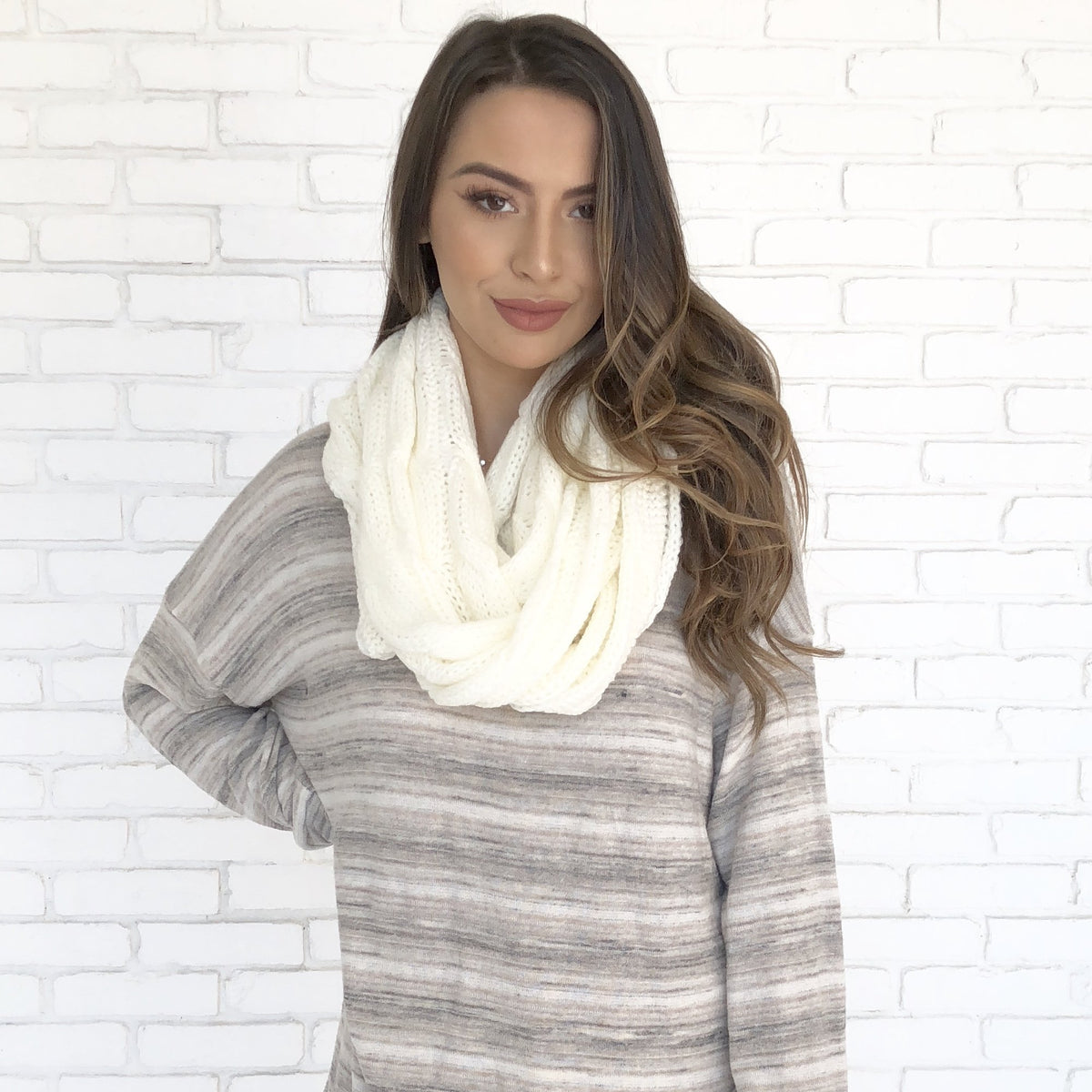 Cozy Knit Infinity Scarf in Ivory - Dainty Hooligan