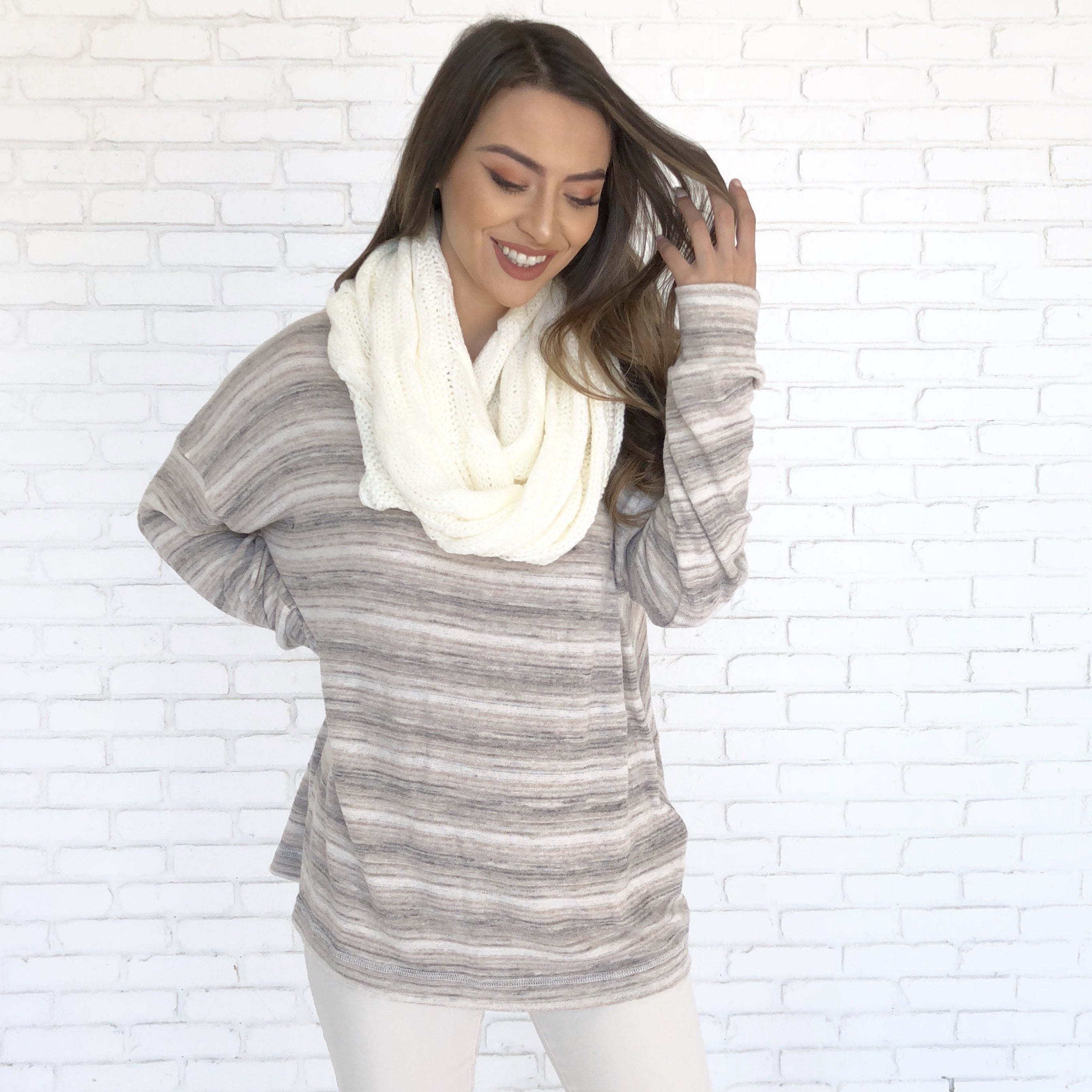 Cozy Knit Infinity Scarf in Ivory - Dainty Hooligan