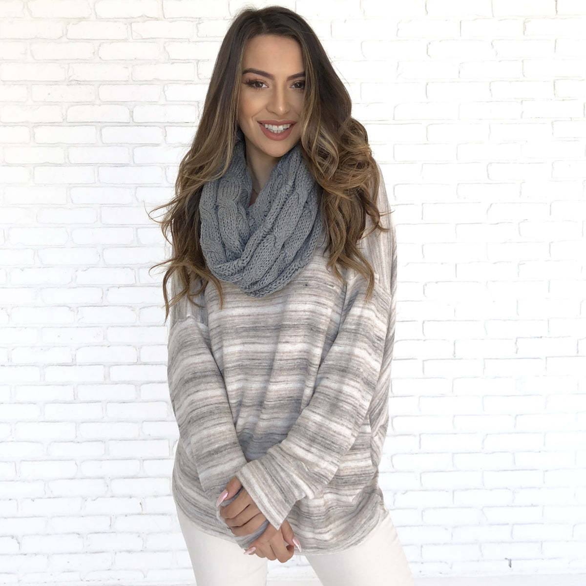 Cozy Knit Infinity Scarf in Grey - Dainty Hooligan