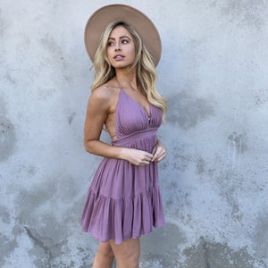 Kiss The Day Halter Summer Dress in Lavender - Dainty Hooligan