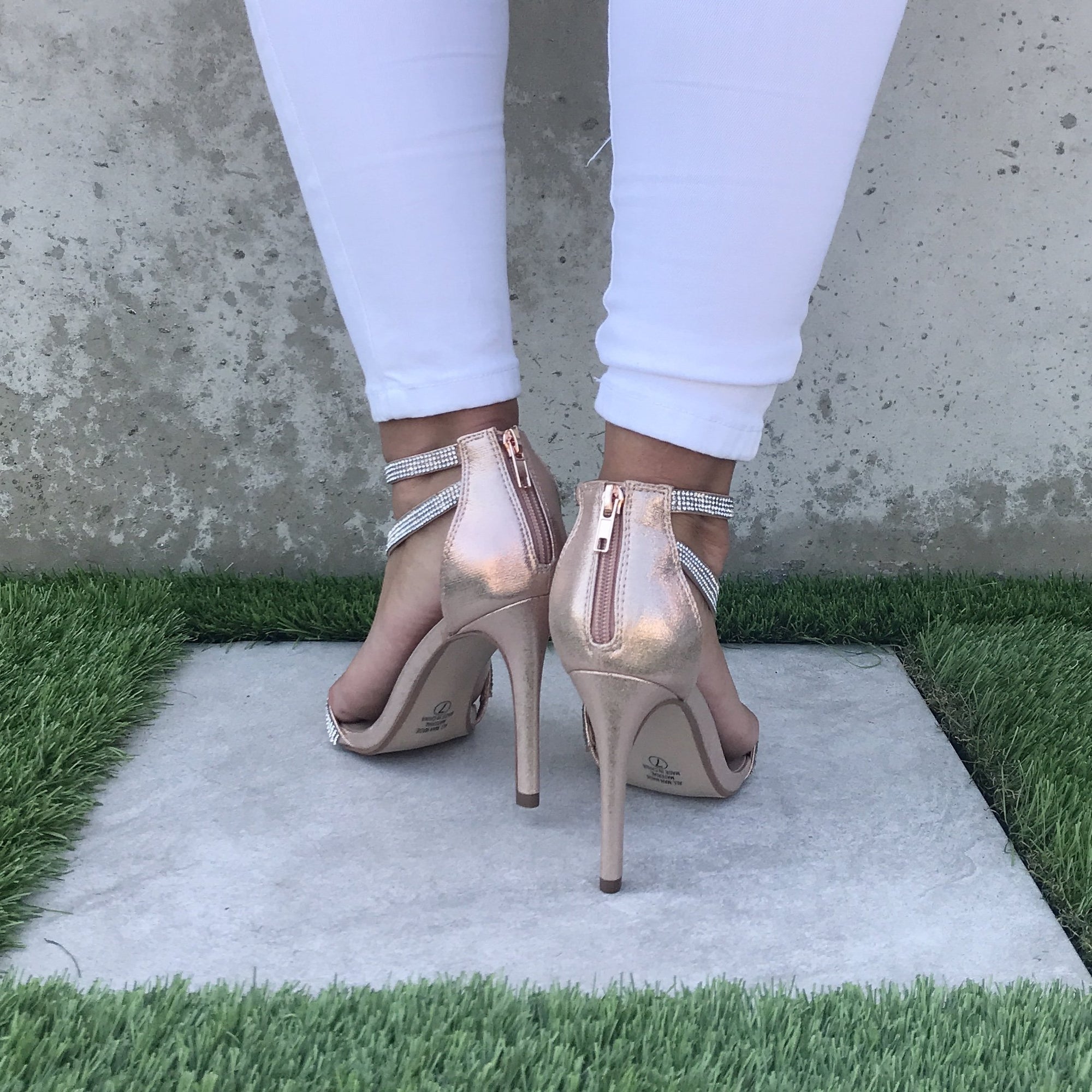 Rose gold crystal shoes clearance