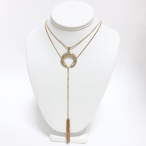 Crescent Diamond Moon & Tassel Layered Necklace in Gold - Dainty Hooligan