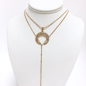 Crescent Diamond Moon & Tassel Layered Necklace in Gold - Dainty Hooligan