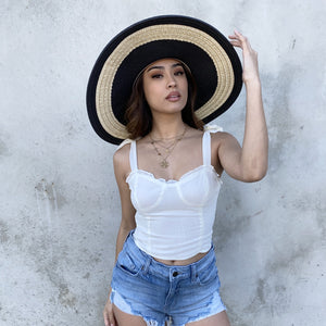 Lunar Eclipse Black & Beige Straw Floppy Hat - Dainty Hooligan