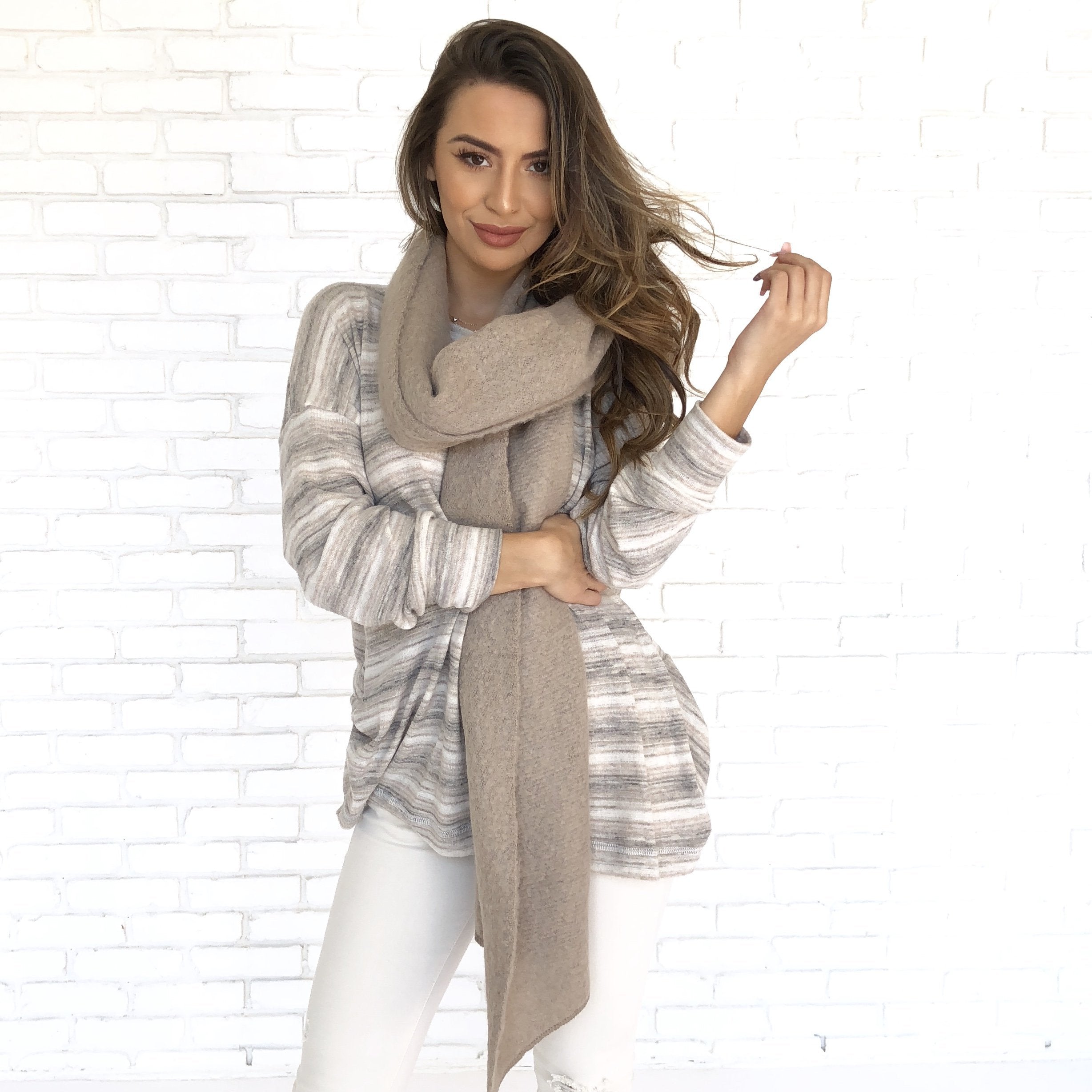 Casual Day Taupe Knit Scarf - Dainty Hooligan