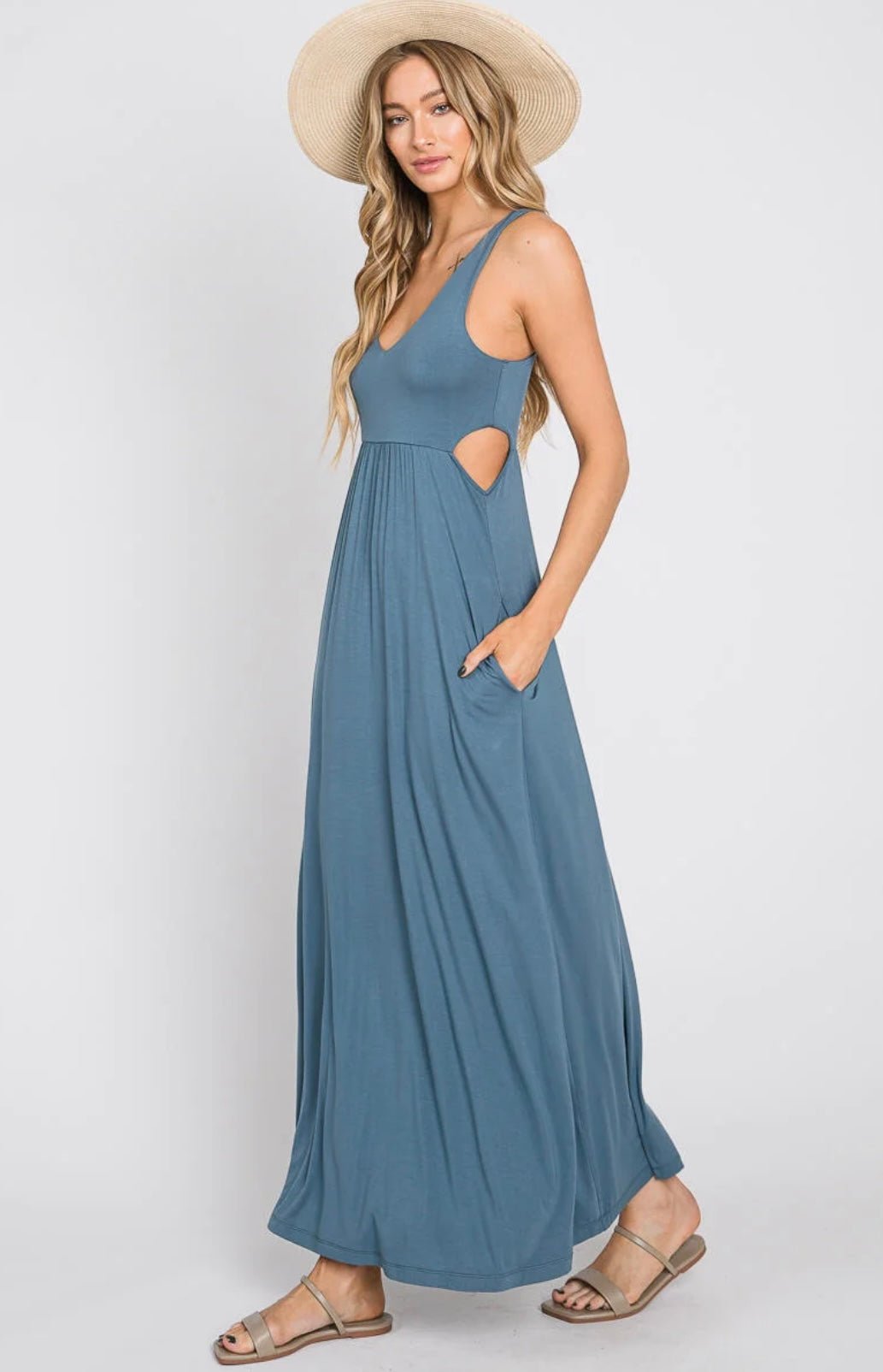 Periwinkle Blue Jersey Side Cut Out Maxi Dress